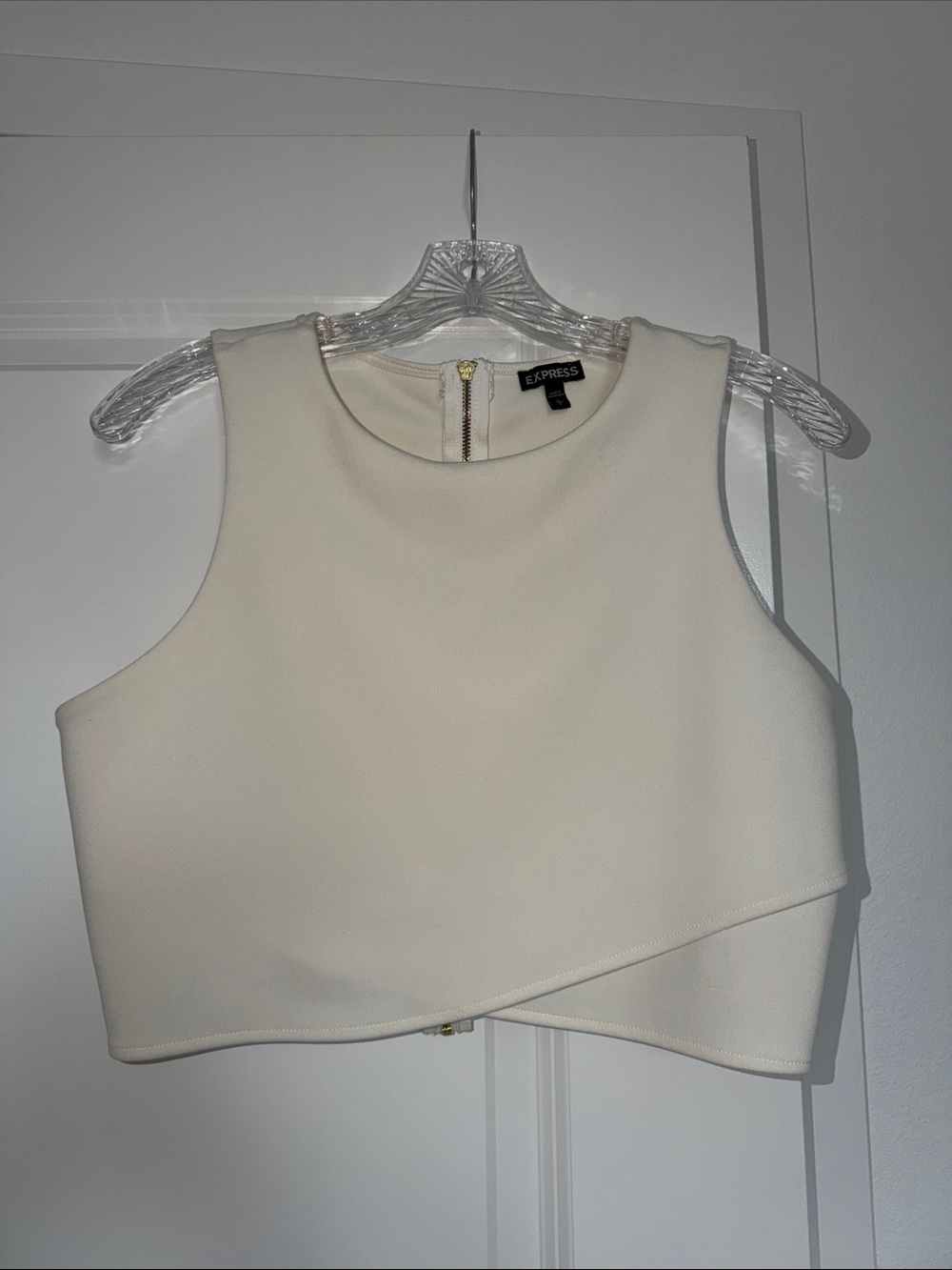Express Cream Cropped Sleeveless Top with Asymmetrical Hem